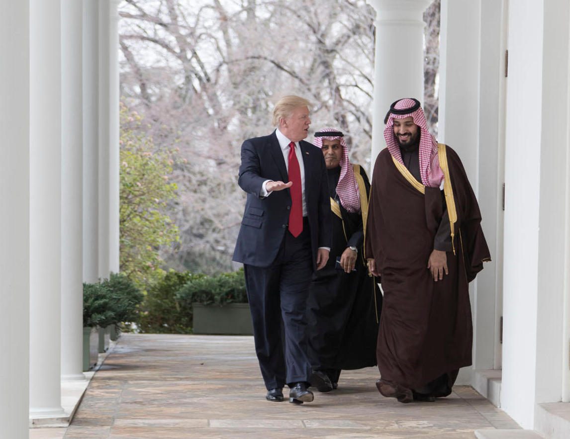 Donald Trump and Saudi Crown Prince Mohammed Bin Salman. Any potentially tricky issues are likely to be discussed behind closed doors at the Al Yamama Palace