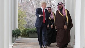 Donald Trump and Saudi Crown Prince Mohammed Bin Salman. Any potentially tricky issues are likely to be discussed behind closed doors at the Al Yamama Palace