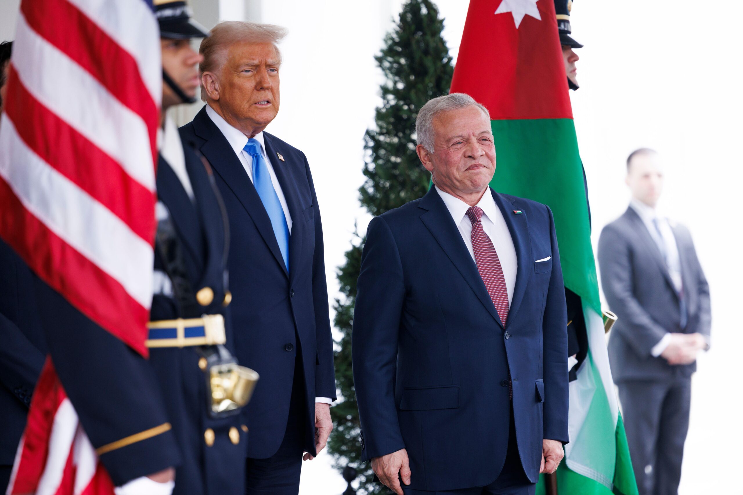 US President Donald Trump greets King of Jordan, Abdullah II Ibn Al-Hussein at a visit this February. Jordan are facing significant economic headwinds from potential new tariffs