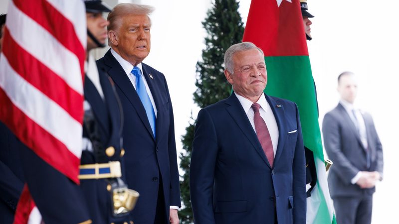 US President Donald Trump greets King of Jordan, Abdullah II Ibn Al-Hussein at a visit this February. Jordan are facing significant economic headwinds from potential new tariffs