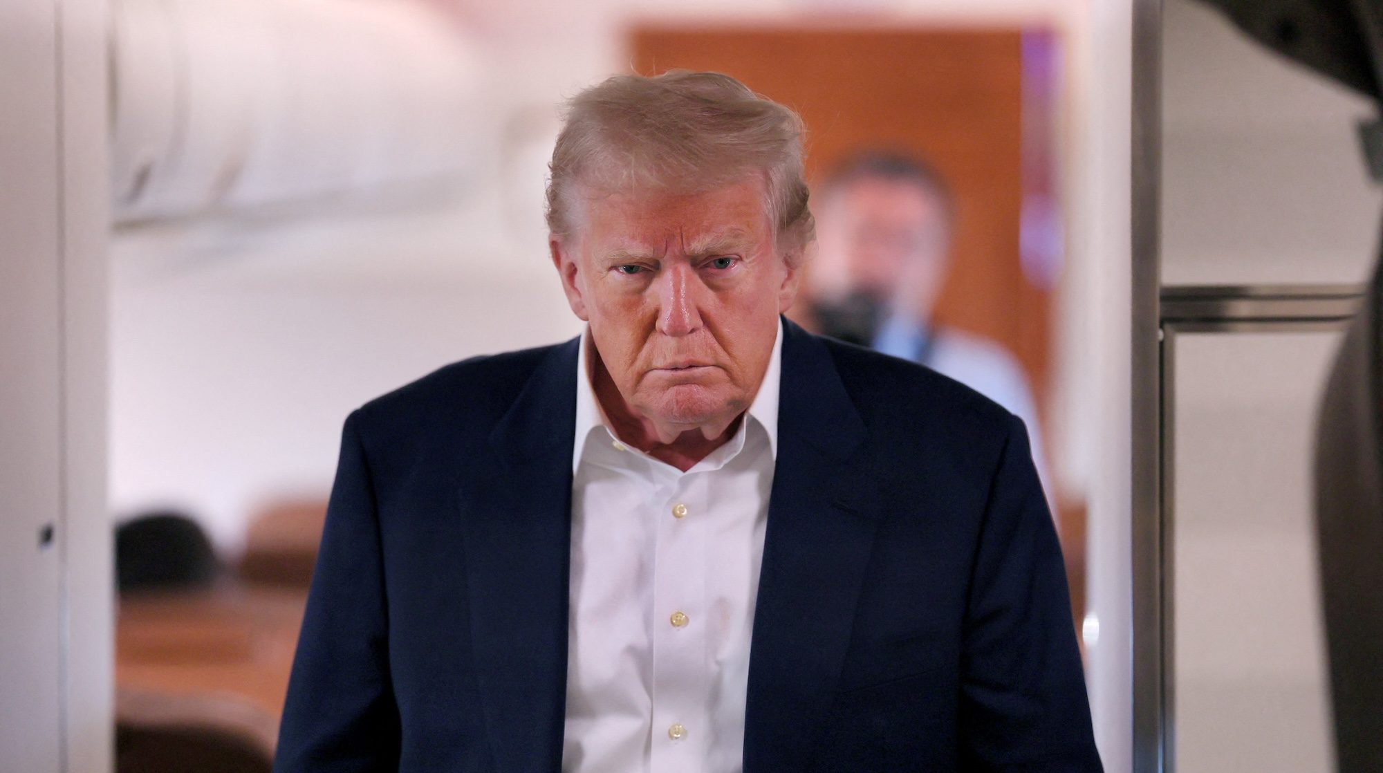 President Donald Trump on Air Force One. He will visit Qatar, Saudi Arabia and the UAE next week