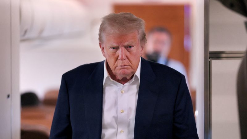 President Donald Trump on Air Force One. He will visit Qatar, Saudi Arabia and the UAE next week