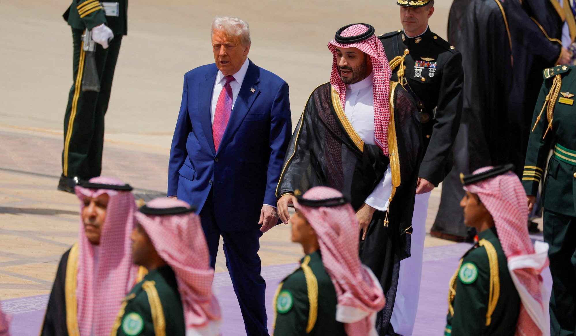 U.S. President Donald Trump is welcomed by Saudi Crown Prince Mohammed Bin Salman in Riyadh, Saudi Arabia, May 13, 2025. REUTERS/Brian Snyder TPX IMAGES OF THE DAY