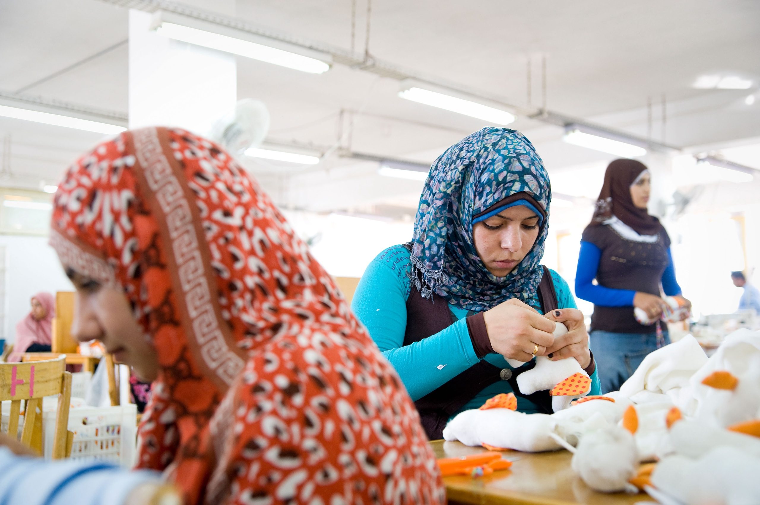 Women working at a textile factory in Bilbeis, north of Cairo. Egypt's fabric and garment industry is a major source of hard currency