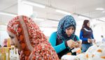 Women working at a textile factory in Bilbeis, north of Cairo. Egypt's fabric and garment industry is a major source of hard currency