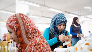 Women working at a textile factory in Bilbeis, north of Cairo. Egypt's fabric and garment industry is a major source of hard currency