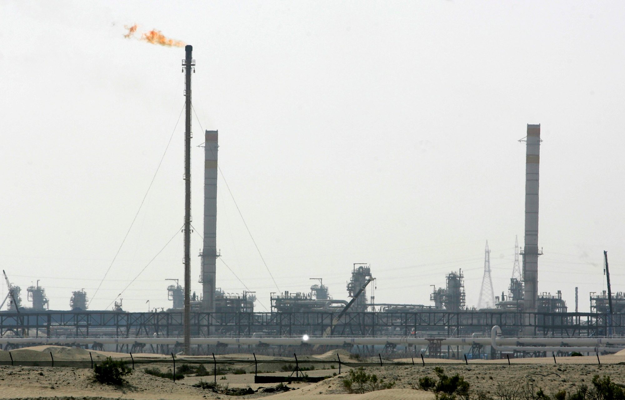 Natural gas wells at the Habshan gas complex in Abu Dhabi. It is run by Adnoc, which is investing in carbon capture