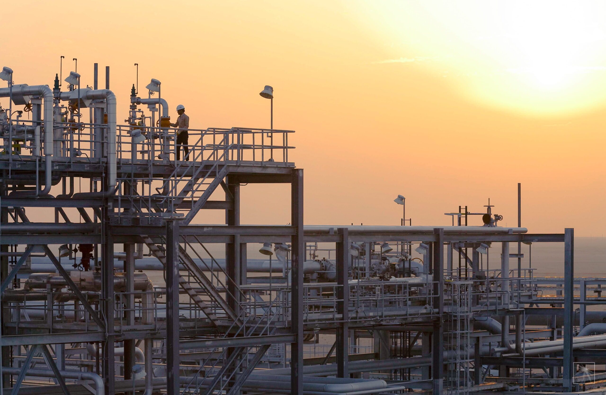 A lone worker at a Saudi Aramco gas plant. The company plans to increase investment in natural gas and in overseas projects