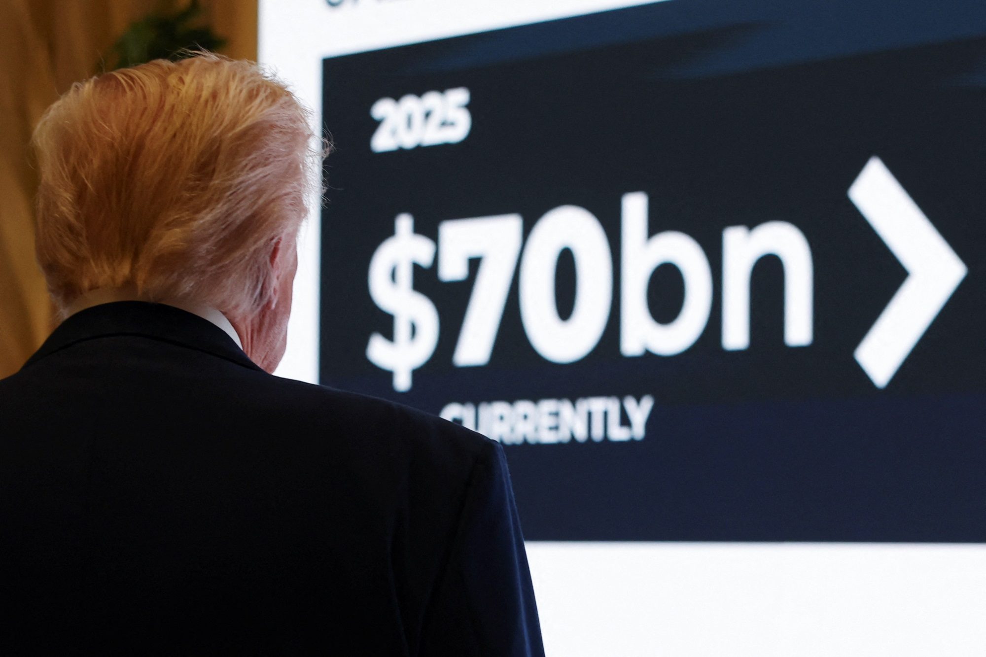 Donald Trump at a business forum in Abu Dhabi during his Gulf visit. Gulf states announced deals worth huge sums with the US