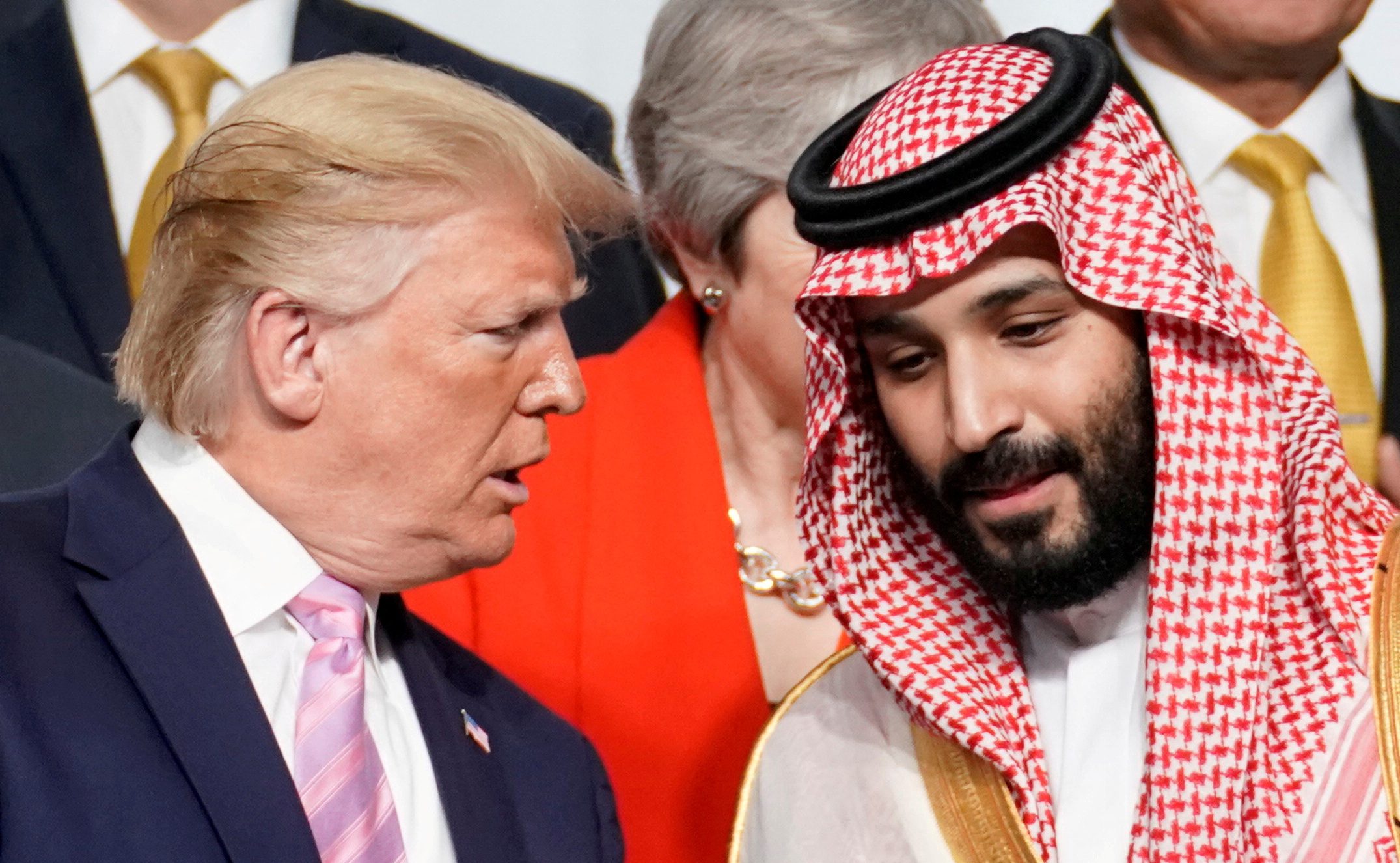 Donald Trump speaks with Saudi Arabia's Crown Prince Mohammed bin Salman at a G20 summit. Saudi Arabia will be Trump's first stop on his Gulf visit