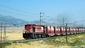 A freight train in rural Turkey. The Middle Corridor connecting with China is presently underused