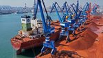 Bauxite, the raw material for aluminium and from which gallium is produced, being unloaded at China's Yantai Port. China has banned gallium exports to the US