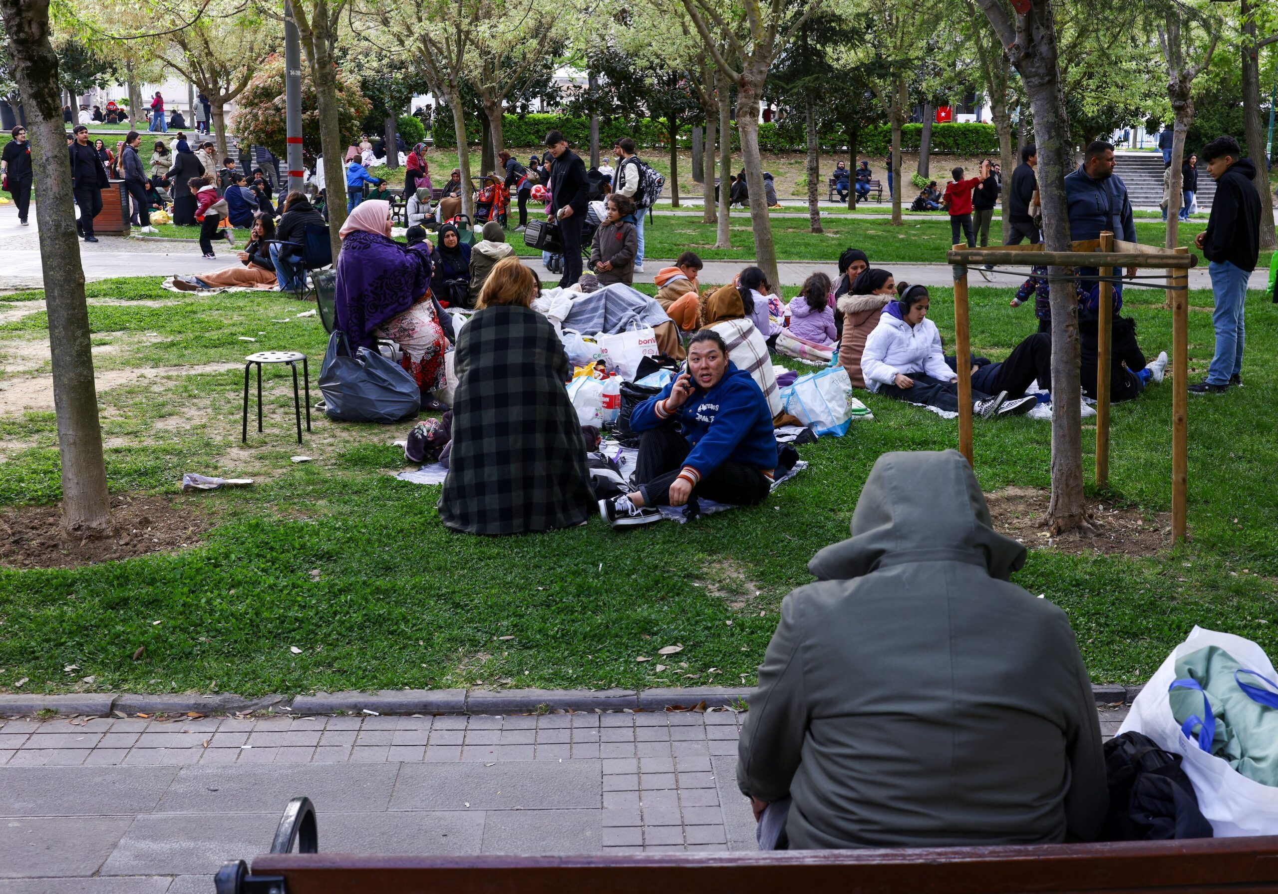 People taking refuge in an Istanbul park following a 6.2 magnitude earthquake in April. The surrounding region is home to a large share of Turkey’s industrial activity