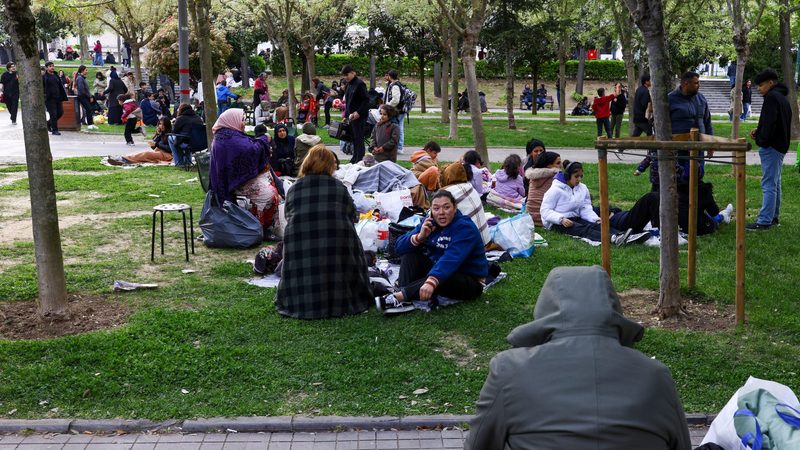 People taking refuge in an Istanbul park following a 6.2 magnitude earthquake in April. The surrounding region is home to a large share of Turkey’s industrial activity