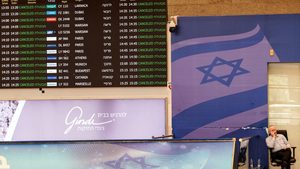Cancelled flights shown at Israel's Ben Gurion International Airport. Carriers are facing major disruption across the region