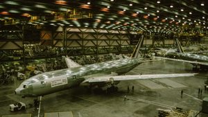 A Boeing 777 on the production line. Boeing's May orders underscore strong demand from the Middle East