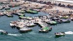 Oman's Khasab harbour. Small boats regularly cross the Strait of Hormuz taking goods and livestock to Iran