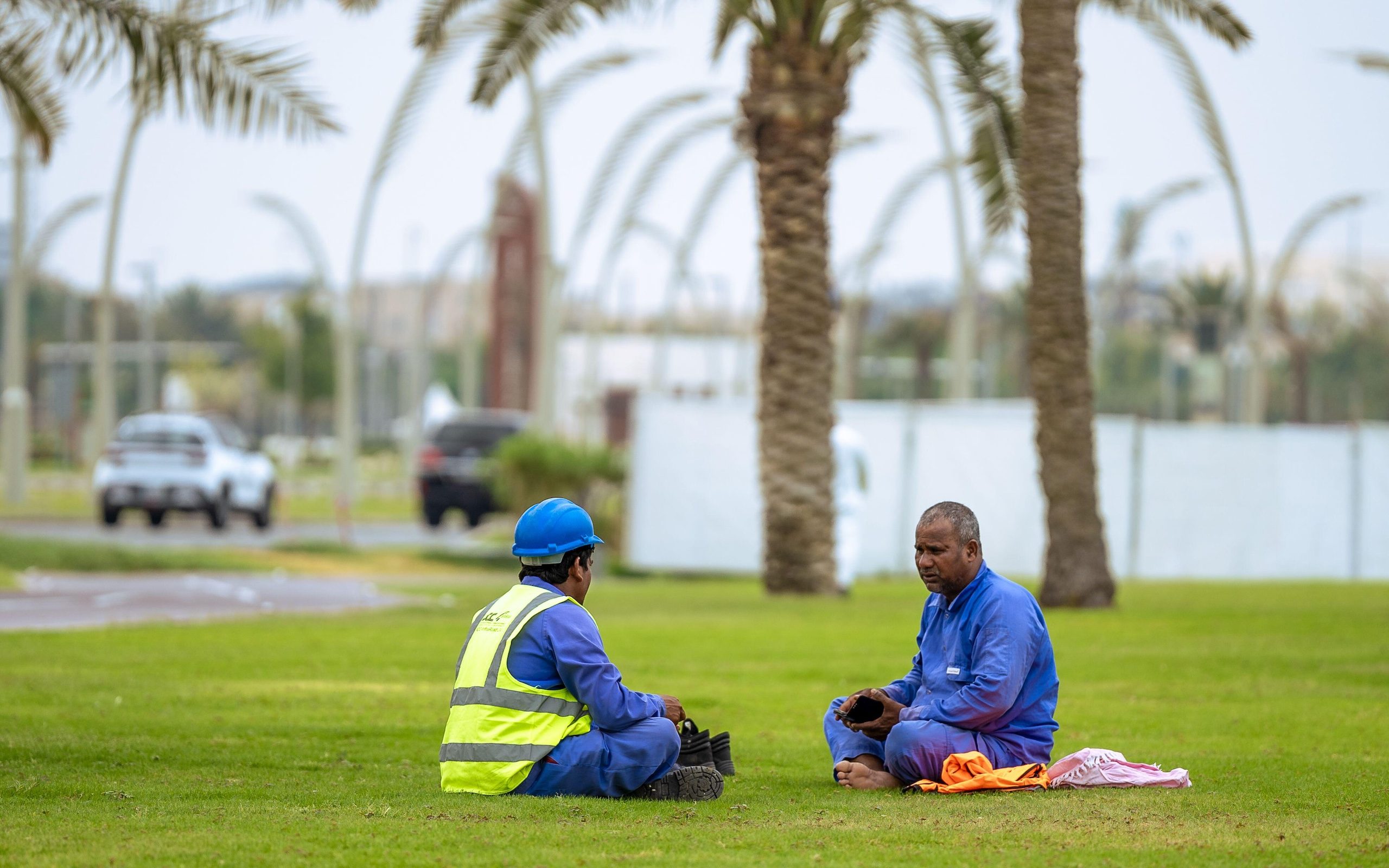 Construction workers on their lunch break in Doha. Businesses Qatar – along with Kuwait and Saudi Arabia – reported strong jobs growth in May