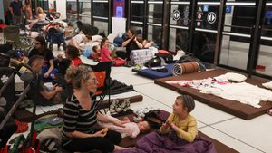 People shelter in an underground train station in Ramat Gan, Israel, on Tuesday. Gulf markets 'were more concerned about Iran’s response to an Israeli attack than the Israeli attack itself', says one analyst