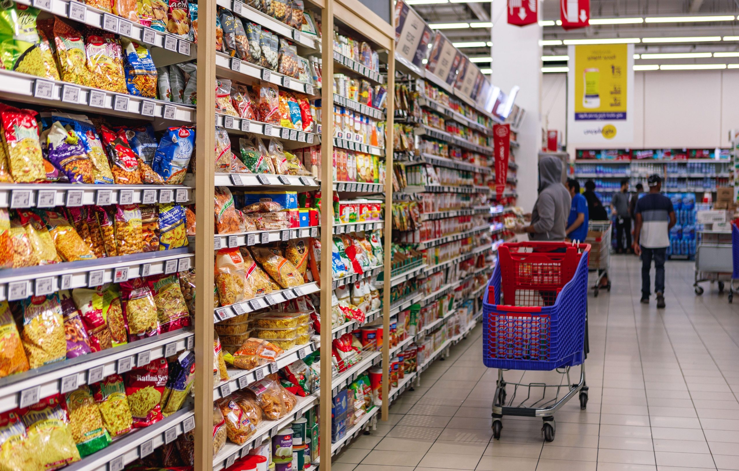 Supermarket shelves in Dubai. Fast-moving goods such as groceries are bearing the immediate impact of the cost pressures, says Deyana Cherneva of HSBC