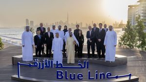 Dubai Ruler Sheikh Mohammed bin Rashid Al Maktoum attends the foundation stone laying ceremony of the Dubai Metro Blue Line