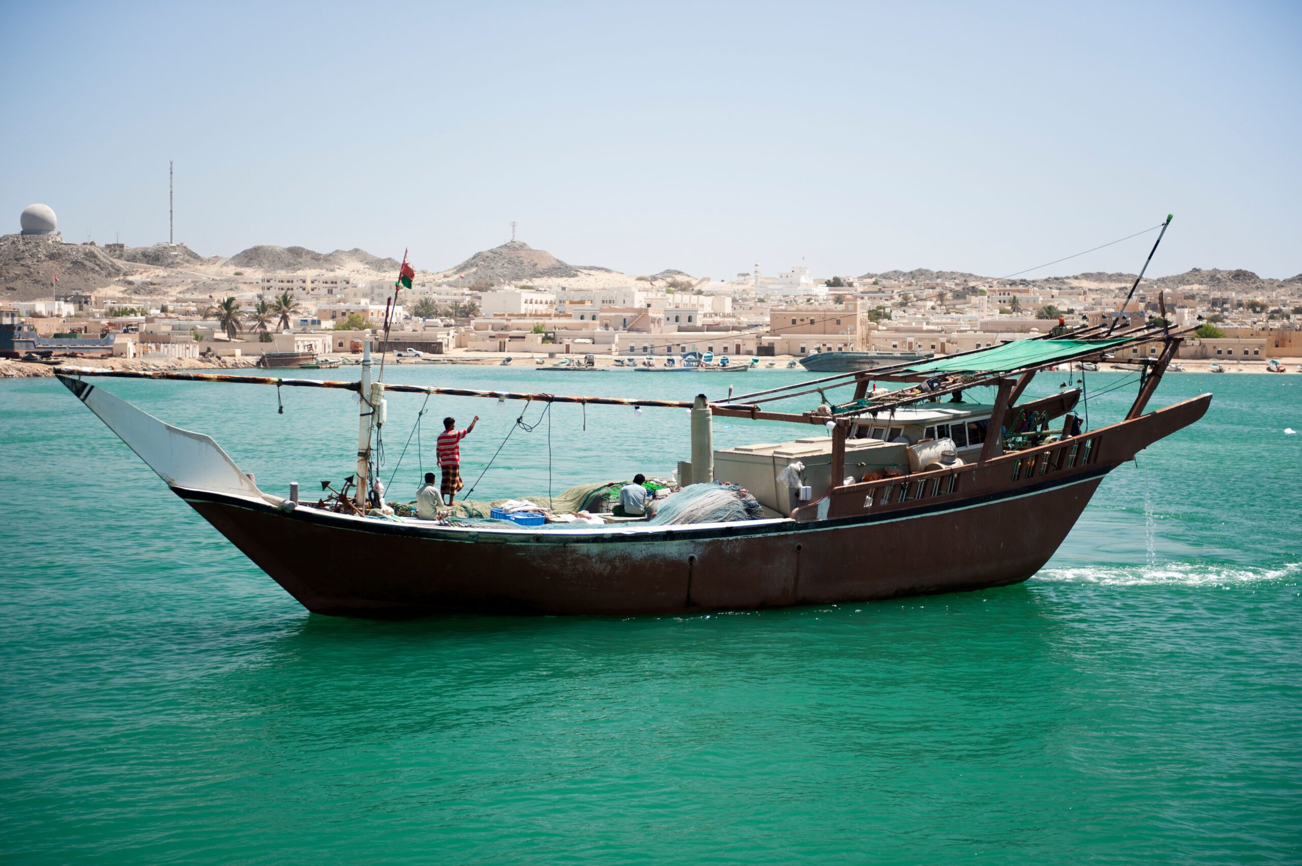 A dhow in the harbour on Masirah Island, where UREC Oman is building a resort